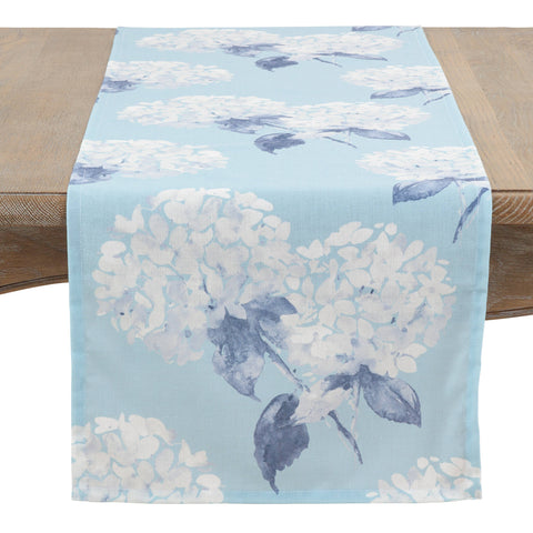 Printed Hydrangea Runner: Aqua / 16"x72" Saro Lifestyle