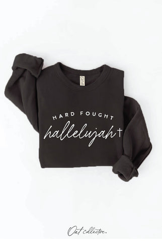 HARD FOUGHT HALLELUJAH Graphic Sweatshirt : VINTAGE WHITE LONG SLEEVE / S OAT COLLECTIVE