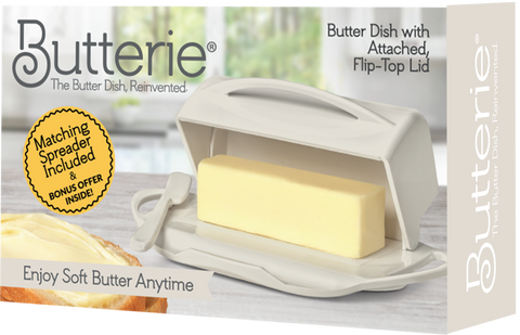 Countertop Flip-Top Butter Dish w/ Matching Spreader - Ivory Butterie