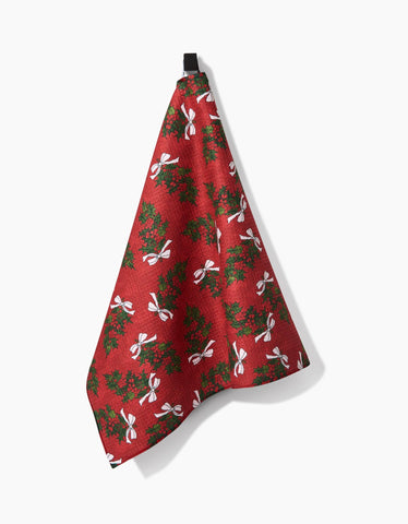 Christmas Berry Bow Tea Towel Geometry