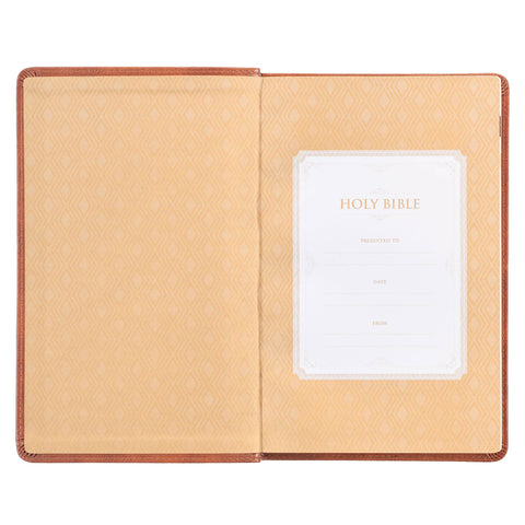 KJV Bible Deluxe Gift Faux Leather, Tan Cross Christian Art Gifts