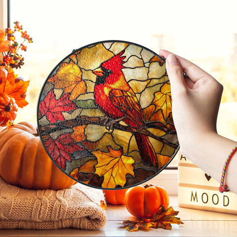 Stained Glass Fall Cardinal Bird Suncatcher, Bird Lover : Cir6in NVC Ecommerce LLC