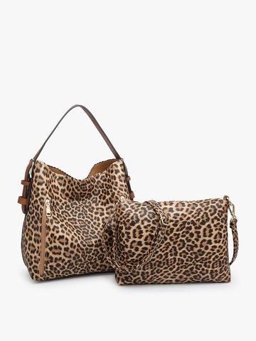 M1816A Alexa 2-in-1 Hobo Bag w/Dual Zip Compartments: Leopard-Mustard Jen & Co.