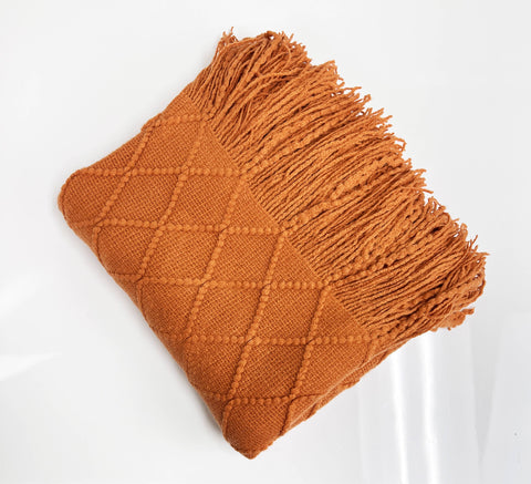 Rhombus Diamond Knit 50x60 Inch Throw Blanket: Camel Fennco Styles