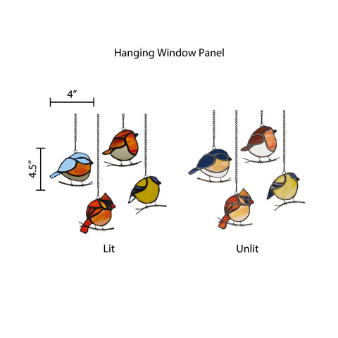 4.5"H Bird Quartet Stained Glass Window Panel Set River of Goods