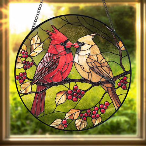Cardinal Stained Glass Suncatcher, Retro Bird Home Decor: 6in NVC Ecommerce LLC