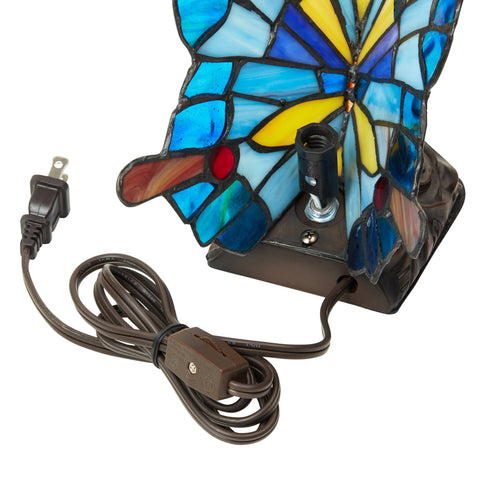 9"H Kiara Blue Butterfly Stained Glass Accent Lamp River of Goods