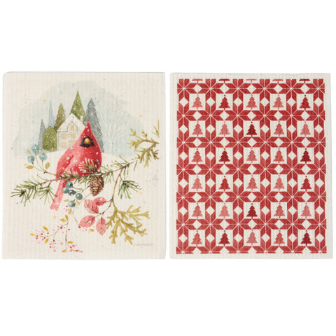 Winter Cardinal Swedish Dishcloth Set Primitives by Kathy