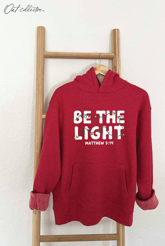 BE THE LIGHT MATTHEW 5:14 Hoodie Pullover Sweatshirt : CRANBERRY HEATHER / L OAT COLLECTIVE