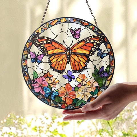 Butterflies Flowers Suncatcher, Butterfly Window Hanging: 6in NVC Ecommerce LLC