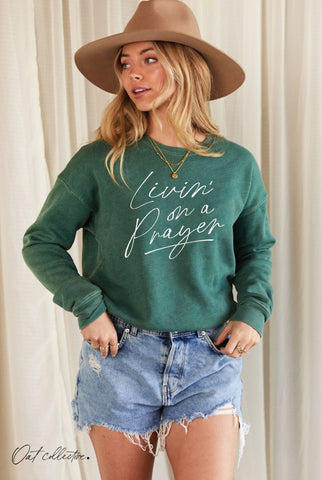 LIVIN' ON A PRAYER   Mineral Graphic Sweatshirt  : BEACH SAND / L OAT COLLECTIVE