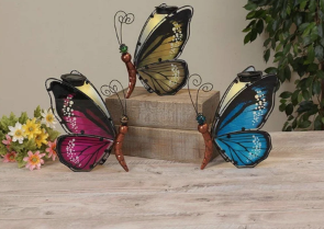 10.5"H Solar Lighted Metal & Glass Butterfly Figurine The Gerson Companies