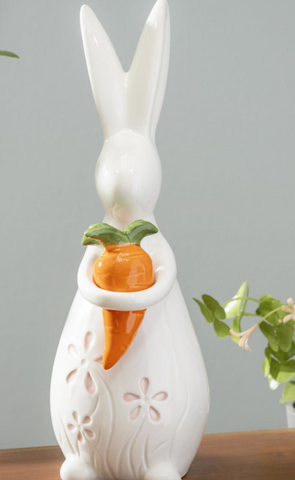 Bunny with Carrot Ceramic Table Décor Evergreen Enterprises