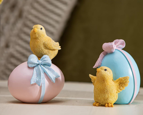 Bunny Blooms Table Decor Resin Chick with Egg Evergreen Enterprises