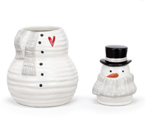 Snowman Red Heart Ceramic Cookie Jar Demdaco