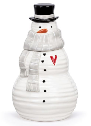 Snowman Red Heart Ceramic Cookie Jar Demdaco