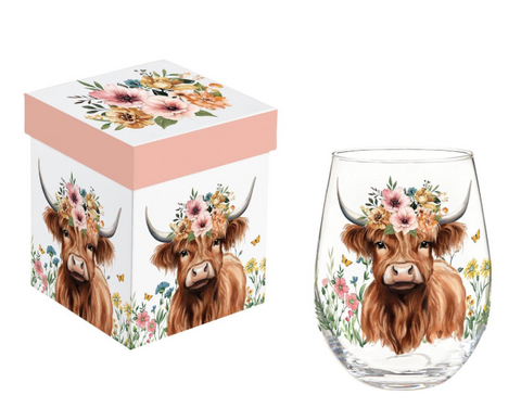Farm Highland Cow Stemless Glass Stemless Evergreen Enterprises