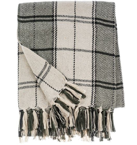 WVN GRN PLAID 50X60 THROW CTN Ganz