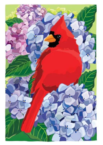 Red Cardinal and Hydrangeas Applique Garden Flag Evergreen Enterprises