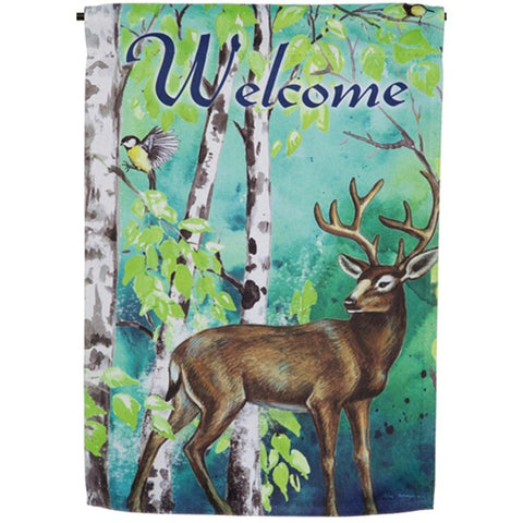 Deer and Birch Trees Garden Suede Flag - Treehouse Gift & Home