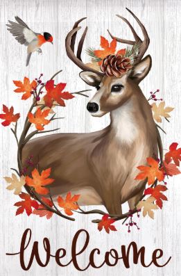 Autumn Deer Wreath Moire Flag Evergreen Enterprises