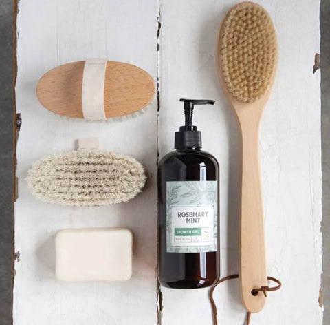 5-1/4"L Beech Wood Bath Brush w/ Elastic Band &amp; Metal Rivets, Natural Creative Co-Op