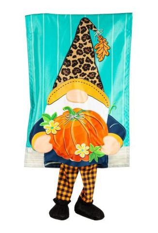 Fall Gnome with Pumpkin Garden Kickin Flag Evergreen Enterprises