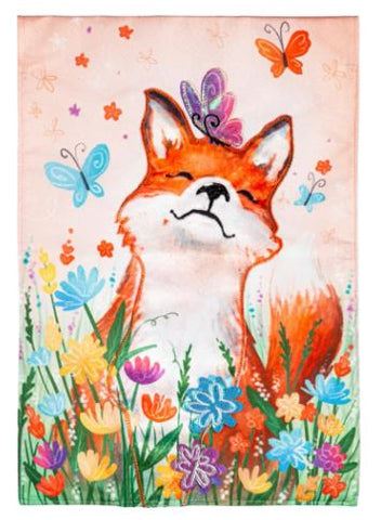Fox and Wildflowers Linen Garden Flag Evergreen Enterprises
