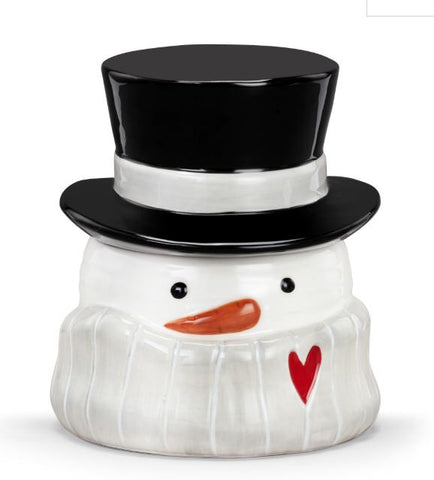 Snowman Red Heart Ceramic Candy Jar Demdaco