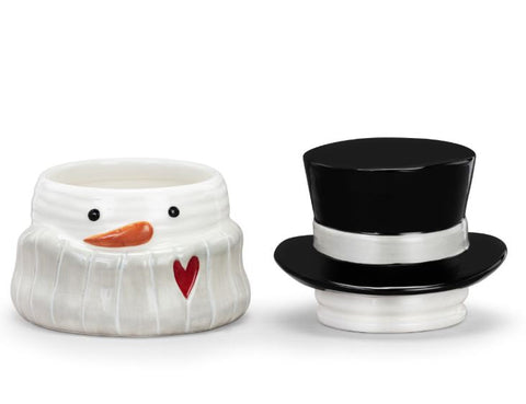Snowman Red Heart Ceramic Candy Jar Demdaco
