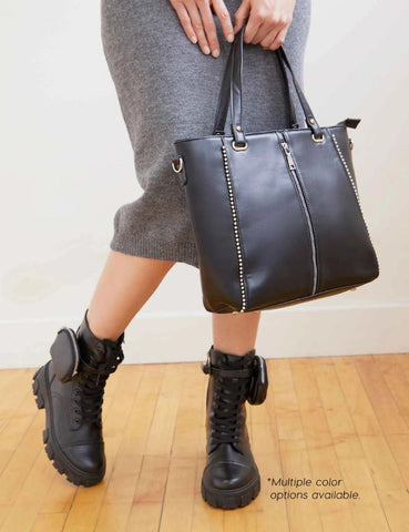 Jenna Studded Tote + Crossbody -  Black TGB Brands