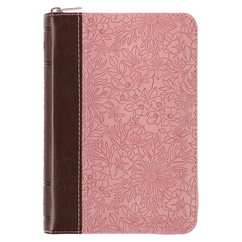 KJV Bible Mini Pocket Faux Leather, Pink/Saddle Tan w/zipper Christian Art Gifts