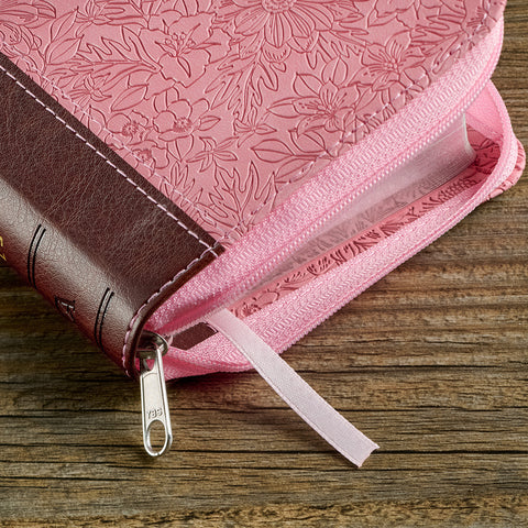 KJV Bible Mini Pocket Faux Leather, Pink/Saddle Tan w/zipper Christian Art Gifts
