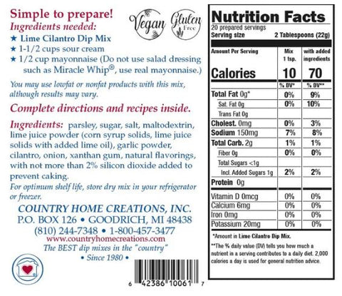 LIME CILANTRO DIP MIX GOURMET T Country Home Creations