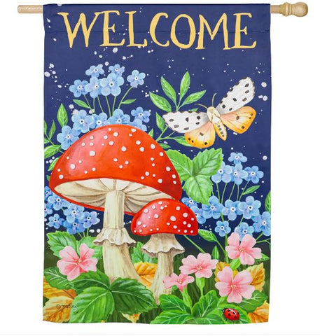 Welcome Mushroom Suede Garden Flag Evergreen Enterprises