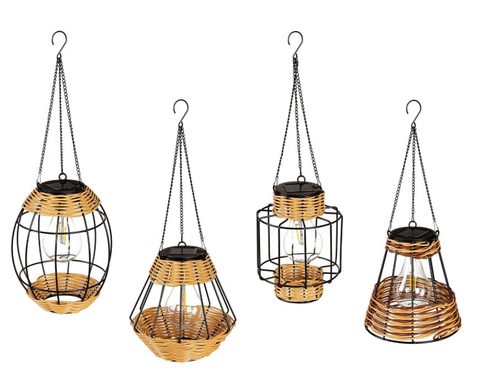 Metal & Rattan Hanging Solar Lantern Evergreen Enterprises
