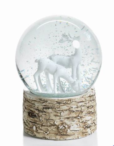 Snow Globe on Birch with White Reindeers Zodax