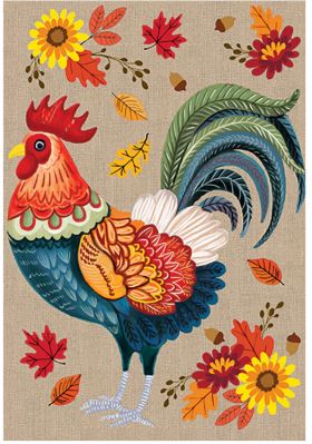 Harvest Rooster Burlap Flag Evergreen Enterprises