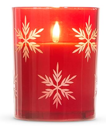 *DC* 4" X 5" Red Glass Snowflake Candle RAZ Imports