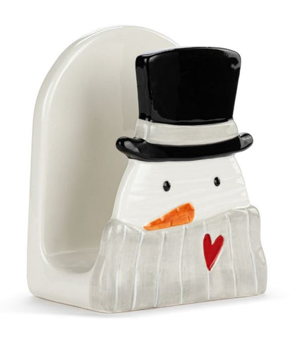 Snowman Red Heart Ceramic Napkin Holder Demdaco