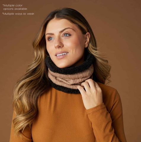 Convertible Snood with Black Sherpa - Tan TGB Brands