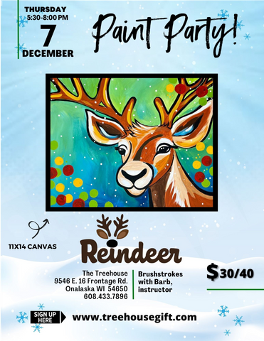 Christmas Reindeer Painting Party Dec. 7th, 2023 Treehouse Gift & Home