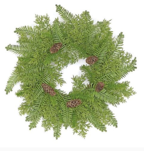 MIXED CEDAR & HEMLOCK TABLE WREATH WITH CONE Select Artificials