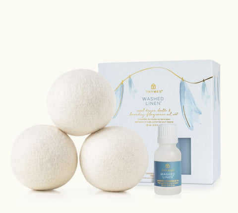 Washed Linen Wool Dryer Balls & Laundry Fragrance Oil Set Thymes