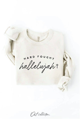 HARD FOUGHT HALLELUJAH Graphic Sweatshirt : VINTAGE WHITE LONG SLEEVE / M OAT COLLECTIVE