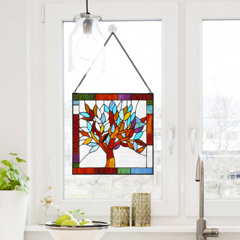 18"H Marely Multicolor Mystical Tree Window Panel River of Goods