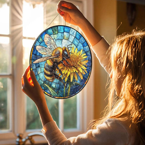 Bee Wildflower Stained Glass Suncatcher, Honeybee Garden : 6 NVC Ecommerce LLC
