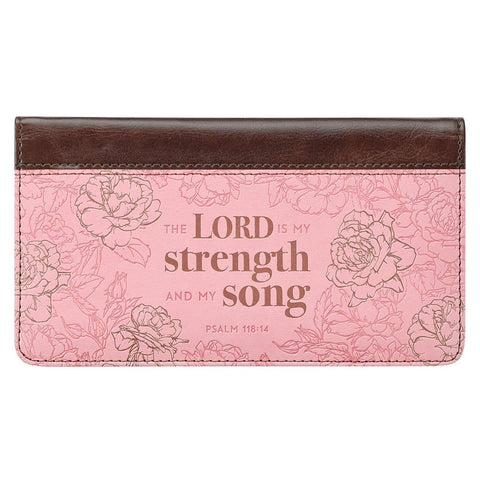 Checkbook Wallet Pink/Brown My Strength & My Song Ps. 118:14 Christian Art Gifts