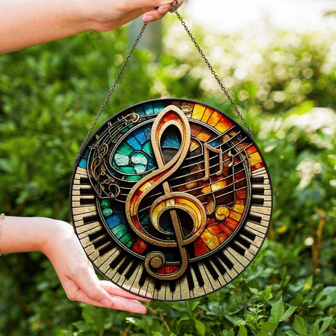 Musical Stained Glass Suncatcher, Ideal Gift for Musicians: 6in NVC Ecommerce LLC