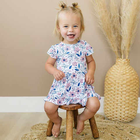 Bodysuit Twirl Dress | Blue Floral: 3-6M Dolly Lana